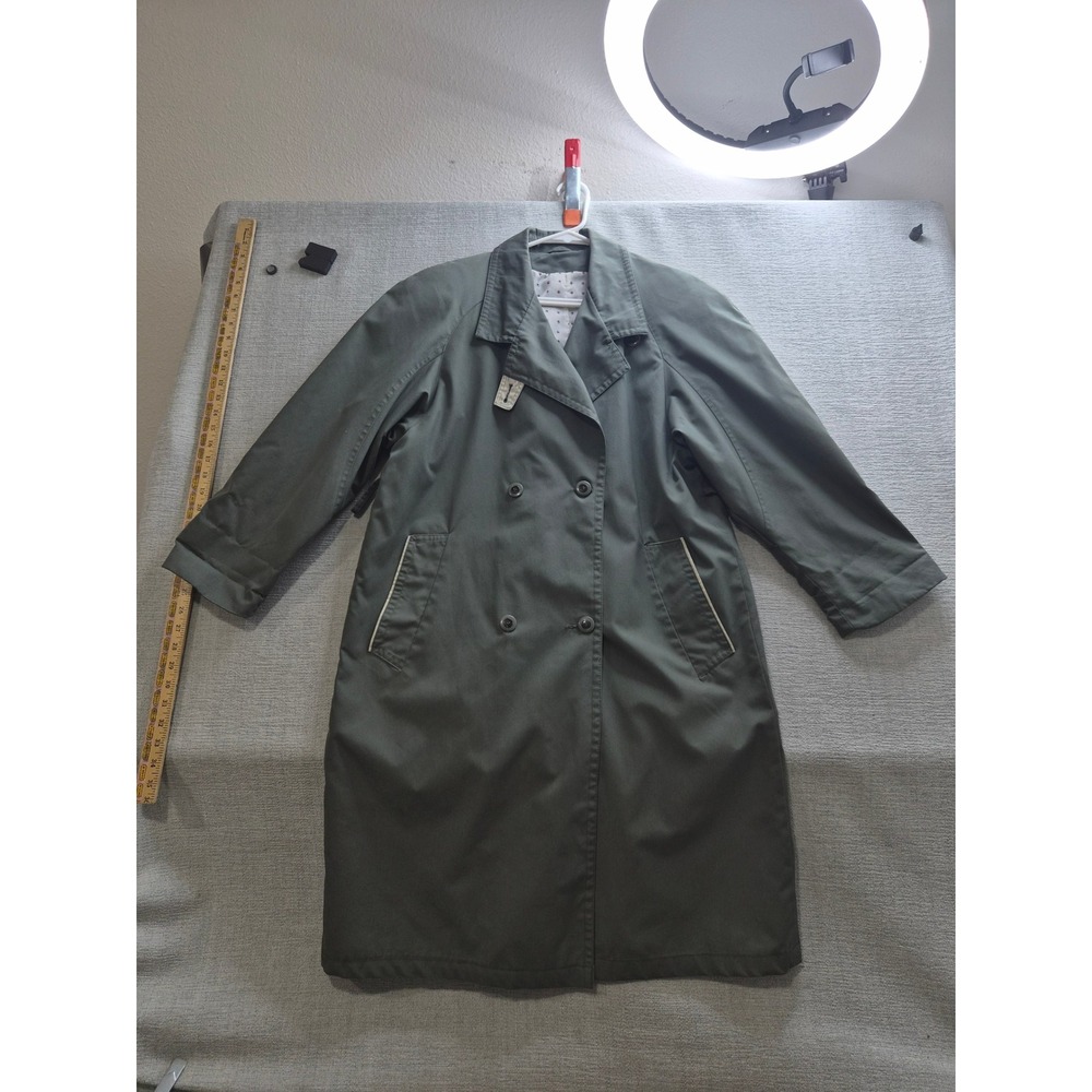 Vintage Trench Coat Womens 10 Olive Green Lined Notch Lapel Double Breasted